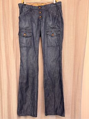Rich & Skinny Cargo Flare Jeans Chambray Lightweight Wide Leg Blue Size 31